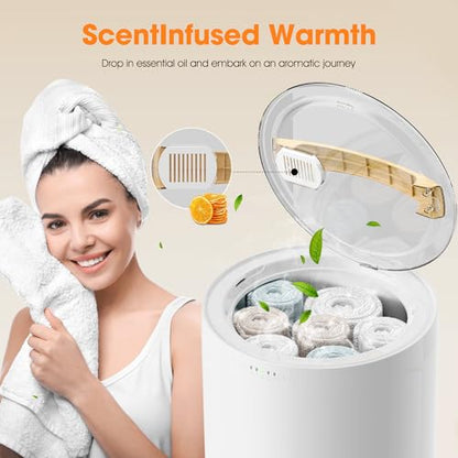 STARLEAD 20L Heated Towel Warmers for Bathroom Large Towel Warmer Bucket | Wood Handle, Auto Shut Off, Bluetooth and RGB, Fits Up to Two 40"X70" Oversized Towels, Bathrobes, Blankets - color: White-round