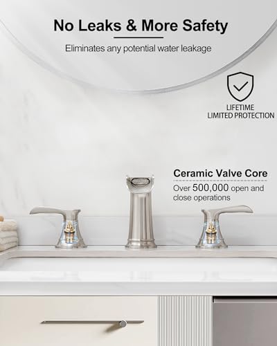 Widespread Bathroom Faucet Brushed Nickel, Brass Waterfall Bathroom Sink Faucet, 2 Handles Bathroom Faucets for Sink 3 Hole, 8 Inch Vanity Faucet for Lavatory RV Guest Room with Pop-Up Drain - color: Brushed Nickel