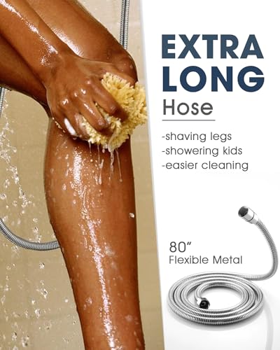 Handheld Shower Head with 6.56ft Extra Long Hose, On Off Switch 8-Seting High Preesure Hand Held Showerhead, Low-Reach Adhesive Holder for Kid, Disable& Elder (Chrome) - color: Chrome