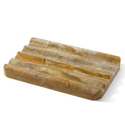 Karibiber Marble Soap Dish, Bar Soap Dish Shower, Green Olive Bathroom Soap Holder, Stone Sponge Holder for Kitchen Sink - color: Pocahodas