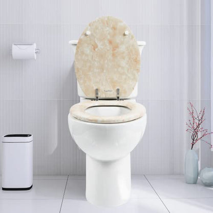 Elongated Toilet Seat Natural Wood Toilet Seat with Zinc Alloy Hinges, Easy to Install also Easy to Clean, Anti-pinch Marble Toilet Seat by Angol Shiold (Elongated, Beige Pink) - color: Beige Pink, size: Elongated-18.5”