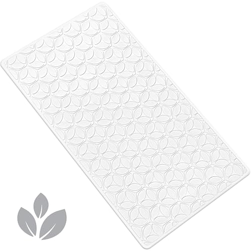 Non-Slip Rubber Bathtub Mat with Suction Cups, 16 × 28 Inch (White) | 100% Rubber, Leaf Texture. Vacuum Suction Cups. Soft on Touch. BPA/PVC-Free. Machine Wash. Safe For Bath, Shower, Pet Dogs. - color: White (Opaque), size: 28" x 16" (Rectangular)