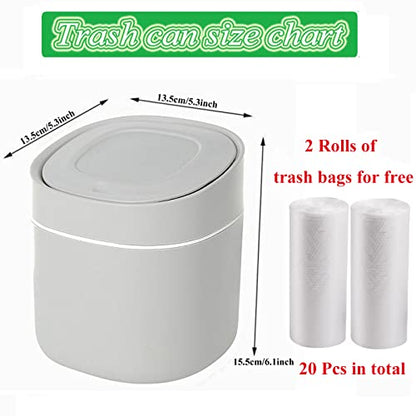 LTWQLing Plastic Mini Trash Can with Lid - 2 L Pop Up Wastebasket for Bathroom Vanity, Desktop, Tabletop or Coffee Table - Dispose of Cotton Rounds, Makeup Sponges, Tissues (Grey) - color: Grey