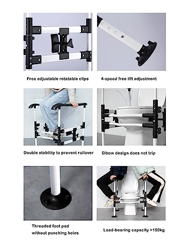 Freestanding Toilet Safety Rail - Adjustable Width and Height to fit Any Toilet, Toilet e for Seniors and Foldable Grab with Padded Handles (White) - color: White