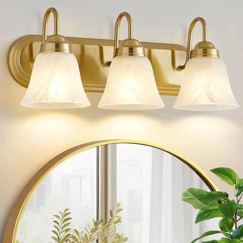 EJIAXIN 3 Light Bathroom Light Fixtures Over Mirror - Bathroom Vintage Lighting Fixtures Wall Lamp Easy Install Vanity Lights Not Included Bulb Apply for Mirror Living Room Cabinet Bedroom - color: Gold
