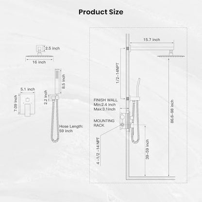 gotonovo Rainfall Bathroom Shower System Rain Shower Head and Handle Set Wall Mounted Shower Complete Combo Solid Brass Pressure Balancing Shower Mixer Valve 16 Inch Brushed Nickel - color: Brushed Nickel, size: 16 Inch