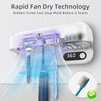 Wall Mounted Toothbrush Holder with Active Airflow Drying for Shared Family Bathroom, Fits Electric & Manual Toothbrushes, Rechargeable, No-Drill Installation