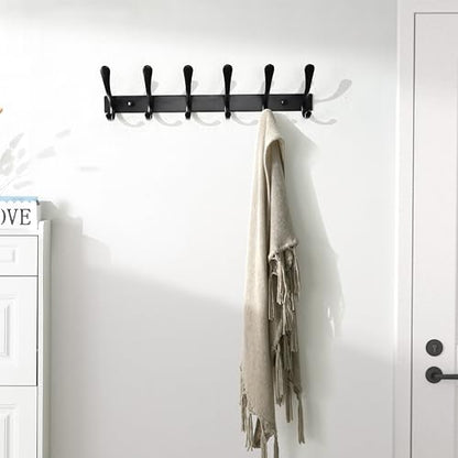 SKOLOO Coat Rack Wall Mounted - 6 Hooks, Heavy Duty, Stainless Steel, Metal Wall Hanger, Sturdy Coat Hooks for Hanging Coats, Jacket, Clothes, Hats - Black - color: Black, size: 6 Hook(1 Pack)