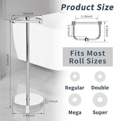 RARXTR Toilet Paper Holder Stand, Post Pivoting Design Free Standing Toilet Paper Holder, SUS304 Stainless Steel Toilet Paper Roll Holder, Heavy Stable Base (Chrome) - color: Chrome, size: Free Standing