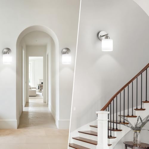 Brushed Nickel Bathroom Light, Anti-Rust Finish 2PCS Light Bathroom Vanity Light Brushed Nickel, Milky White Frosted Glass Shades, E26 Socket - color: Nickel & Milky White Glass, size: 1-light(2pack)