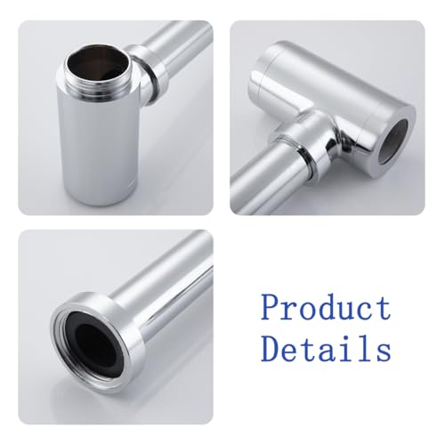 Bathroom Sink P-Trap Solid Brass 1-1/4 Bottle Trap Sink Drain Tube for Kit,Chrome,SW-83888C-L. - color: T03-chrome