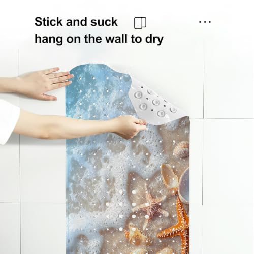 LNOND Summer Beach Bathtub Mat Non Slip, 40 X 16 Inch Tub Mat for Bathroom, Colorful Beach Shells Bath Tub Shower Mat with Drain Holes and Suction Cups - color: Colorful Beach Shells Bathtub Mat
