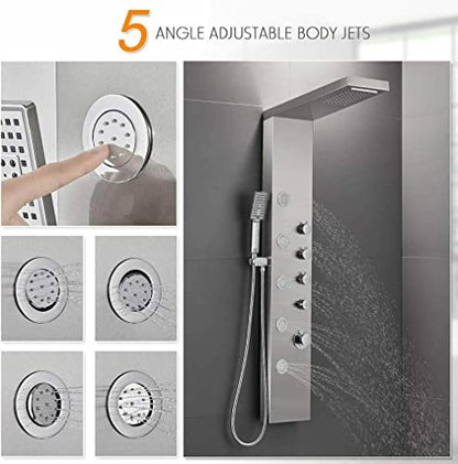 Stainless Steel Shower Panel Tower System Rain Massage Body Jets Hand Shower