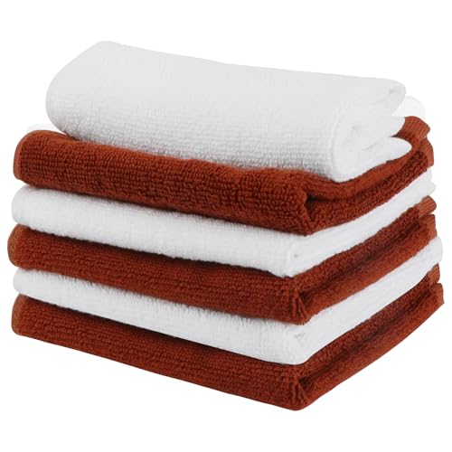 Washcloths Set, 6-Pack Cotton Wash Cloths, 12x12 Inch | Highly Absorbent Soft Face Towels - Zero Lint Fingertip Towels for Bathroom Gym Hotel Spa, 3 White + 3 Brown - color: White and Brown 6 Pack