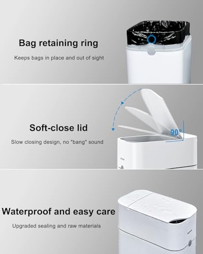 CTIME Touchless Automatic Bathroom Trash Can with Lid for Bathroom | Touchless trash can, Motion sensor,Waterproof trash can, Bathroom trash bin,Odor sealing, Bathroom privacy,Space-saving - size: Small