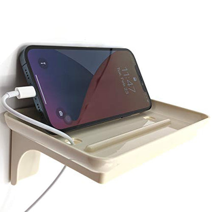 Wonder Shelf - Small Plastic Self Adhesive Bathroom Wall Mount Shelf - Fits Over Toilet Paper Holder - Designed for Smartphone and Flushable Baby Wipes (1, Cream with Holes) - color: Cream