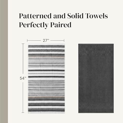 Modern Threads Pax 6-Piece Reversible Yarn Dyed Jacquard Towel Set - Bath Towels, Hand Towels, & Washcloths - Super Absorbent & Quick Dry - 100% Combed Cotton, Coal - color: Grey, style: Wide Stripe