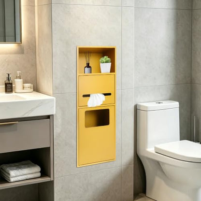 Recessed Toilet Paper Holder in Wall Tissue Toilet Roll Holder Stainless Steel recessed wall Niche Bathroom Toilet Paper Holder with Storage Cabinet for Kitchen Bedroom Hotel (27.5in-Gold) - color: 27.5in-gold