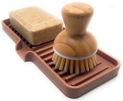 Silicone Soap Dish Tray and Sponge Holder with Drain Chute, Rectangular, Kitchen and Bathroom Sink Organizer (Mocha, 9"x3.5") - color: Mocha, size: (MD) 9"x3.5"