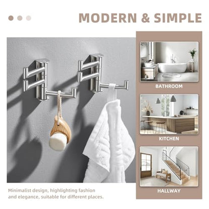 Suyar Swivel Towel Hook Brushed Nickel, Bathroom Robe Holder 3 Arms | SUS304 Stainless Steel Coat Hook, Space-Saving Design Shower Towel Hanger, Wall Mounted, 2 Pack - color: Brushed Nickel, size: 2 Pack