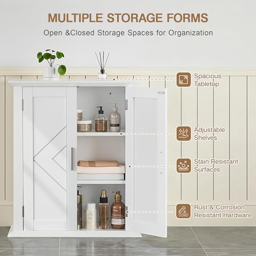 VECELO Freestanding Bathroom Storage Cabinet, Small Floor Cabinet with Doors and Adjustable Shelves, for Kitchen, Living Room, Laundry Room, Entryway, 21.1 x 8.78 x 24.02 Inches, White