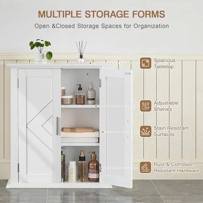 VECELO Freestanding Bathroom Storage Cabinet, Small Floor Cabinet with Doors and Adjustable Shelves, for Kitchen, Living Room, Laundry Room, Entryway, 21.1 x 8.78 x 24.02 Inches, White
