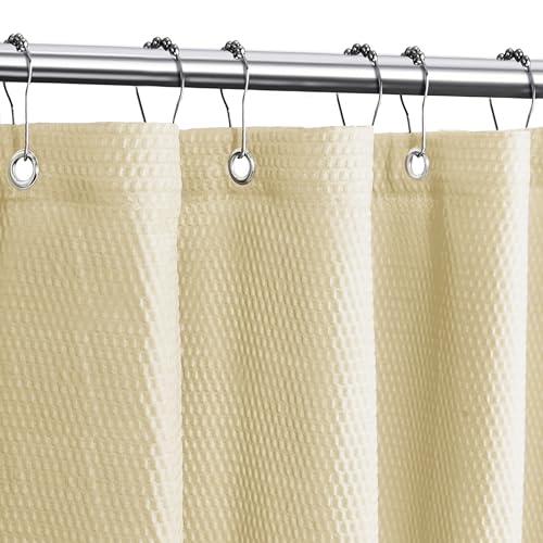Tititex Solid Beige Cloth Fabric Shower Curtain Liner with 2 Magnets - Texture Soft Hotel Quality Waterproof Shower Liner, Light-Weight & Machine Washable 60x72 inch - color: Beige, size: 60"W x 72"L (Pack of 1)