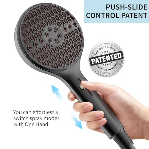 Matte Black Handheld Shower Head High Pressure with 9 Spray Settings & Power Wash Jet, 71" Extra Long Stainless Steel Hose, 360° Adjustable Dual Brackets for Low Water Pressure Home Bath - color: Matte black- 4.53 Inch