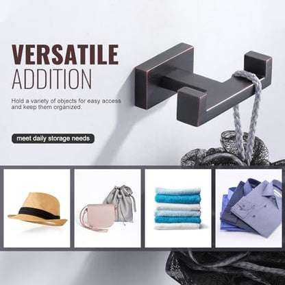 Double Bathroom Towel Hook for Wall Mounted - Oil Rubbed Bronze Modern Towel Holder - Heavy Duty Coat Robe Hooks for Wall - Stainless Steel Shower Towel Hanger - color: Oil Rubbed Bronze