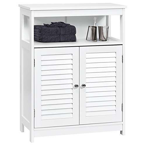 Tangkula Bathroom Floor Cabinet, Wooden Freestanding Storage Cabinet with Double Shutter Door & Adjustable Shelf, Storage Cabinet for Bathroom Living Room (White) - color: White