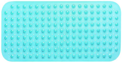 Large Non-Slip Bathtub & Shower Mat 31”x16” (Smooth/Non-Textured Tubs Only) Safe, Clean, Machine-Washable, Superior Grip&Drainage, Vinyl, Transparent Turquoise - color: Transparent Turquoise (Green-blue), size: Large (31"x16")