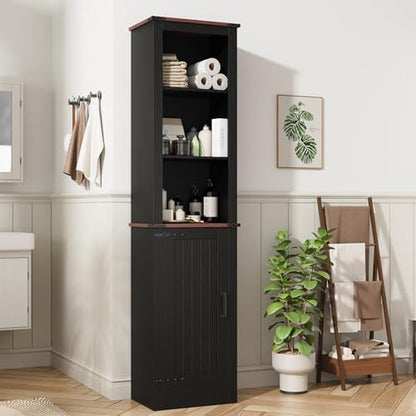 MHOM 71" Tall Bathroom Storage Cabinet. Farmhouse Storage Cabinet with Adjustable Shelves, Narrow Linen Tower Cabinet for Bathroom, Laundry, and, Living Room, Black - color: Black