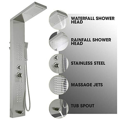 Rainfall Shower Panel Tower Stainless Steel Multi-Function Shower Panel System with Body Massage Jets Tub Resort