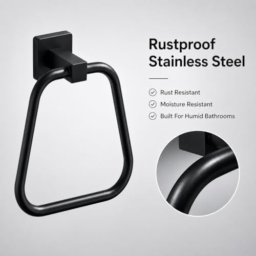 Matte Black Towel Ring for Bathroom 2 Pack, Kitchen Bath Towel Holder Hangers Wall Mount Heavy Duty Stainless Steel - color: Matte Black, size: 2 Pack