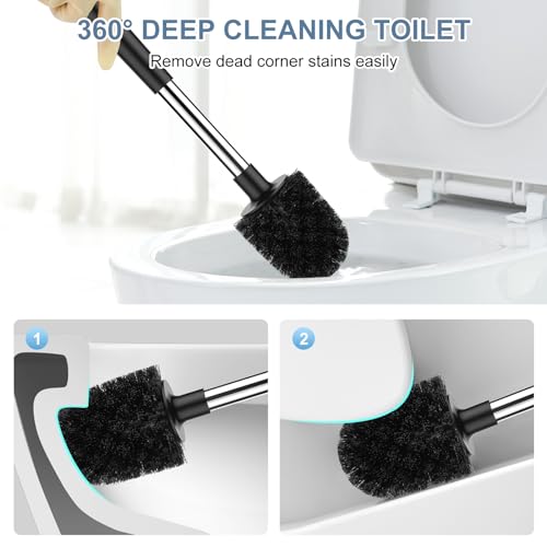 SetSail Toilet Brush and Holder, Self Closing Lid Toilet Bowl Brushes Holder and Extra Long Handle Ventilated Toilet Brush Set for Bathroom Cleaning, Nylon Bristles, Black - color: Black, size: 1 pack