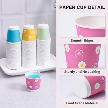 Tamone 600 Pack 3 oz Bathroom Cups, Mouthwash Cups with Flower, Pink, Yellow, Blue Small Disposable 3 oz Paper Cups for Party, Picnic, BBQ, Travel, Home & Event - color: pink & yellow & blue