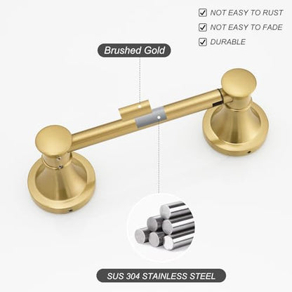 Bathroom Toilet Paper Holder Wall Mount Tissue Holder Brushed Gold | Rustproof Toilet Tissue Roll Holder, Flexible Double Post Pivoting Handle, Bathroom Accessories SUS304 Stainless Steel - color: Brushed Gold