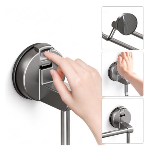 Suction Cup Bathroom Hand Towel Rack Double Bar 2 Tier | Wall Mount, No Drill, Space Aluminium, Electroplated Finish, Length Under 50 Cm(Grey 50cm) - color: Grey 50cm