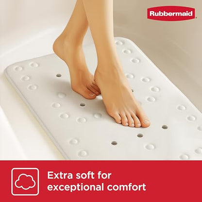 Rubbermaid Soft Foam Tub Mat, Non-Slip Bath Mat with Quick-Drain Holes, 35.88 x 17 Inch BPA-Free Shower Mat for Inside Bathtub or Shower, White - color: White