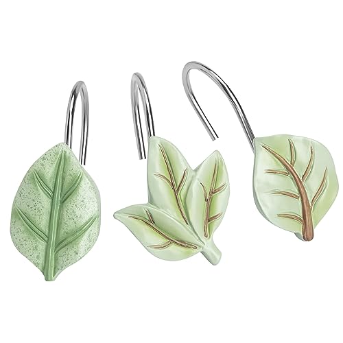 SageGreen Plant Leaf Shower Curtain Hooks,Eucalyptus Bathroom Decor,12PCS | Cute Decorative Leaves Shower Curtain Rings,Metal Rustproof,Easy Installation,Smooth sliding - color: Sagegreen