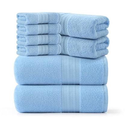 REDKISS 8 Piece Blue Towels Set - 100% Cotton Towels Set with 2 Large Bath Towels, 2 Hand, 4 Washcloths, 600 GSM Highly Absorbent Bath Towel Sets, Blue Quick Dry Shower Towel for Family Dorm Gym - color: Blue