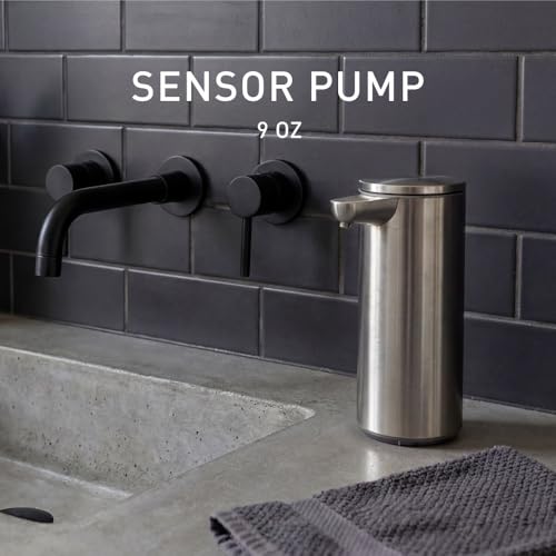 simplehuman Liquid Sensor Pump, 9 oz Automatic Soap Dispenser for Kitchen and Bathroom, Touchless Motion Sensor, Variable Dispense, Rechargeable, No-Drip Spout, High-Grade Brushed Stainless Steel - color: Brushed, style: 9 Oz.