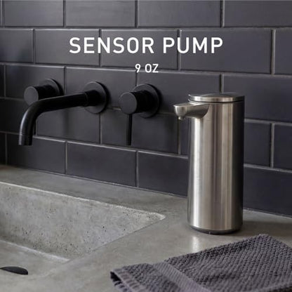 simplehuman Liquid Sensor Pump, 9 oz Automatic Soap Dispenser for Kitchen and Bathroom, Touchless Motion Sensor, Variable Dispense, Rechargeable, No-Drip Spout, High-Grade Brushed Stainless Steel - color: Brushed, style: 9 Oz.