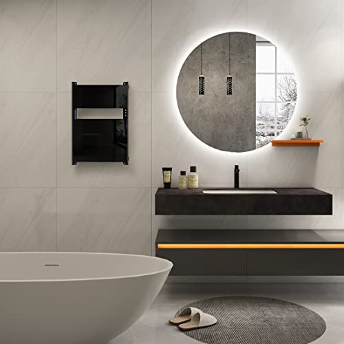 Heated Towel Rack for Bathroom, Towel Warmer with Timer Wall Mounted, Electric Towel Warmer, Bath Towel Heater with Black Tempered Safty Glass, Graphene, Towel Drying Rack- 26.8 x18 inch(Black) - color: Black, size: 26.8" × 18"