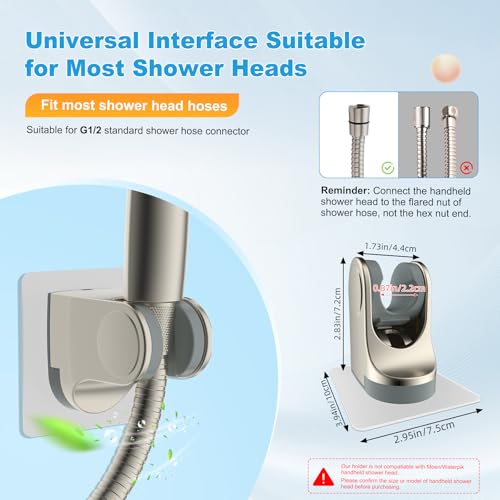 Hibbent 2 Pack Shower Head Holder, Strong Adhesive and Waterproof Handheld Shower Holder, Height Adjustable Wand Bracket, Wall Mount, No Drilling, Brushed Nickle - size: 2 Pack, style: Brushed Nickle