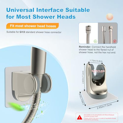 Hibbent 2 Pack Shower Head Holder, Strong Adhesive and Waterproof Handheld Shower Holder, Height Adjustable Wand Bracket, Wall Mount, No Drilling, Brushed Nickle - size: 2 Pack, style: Brushed Nickle