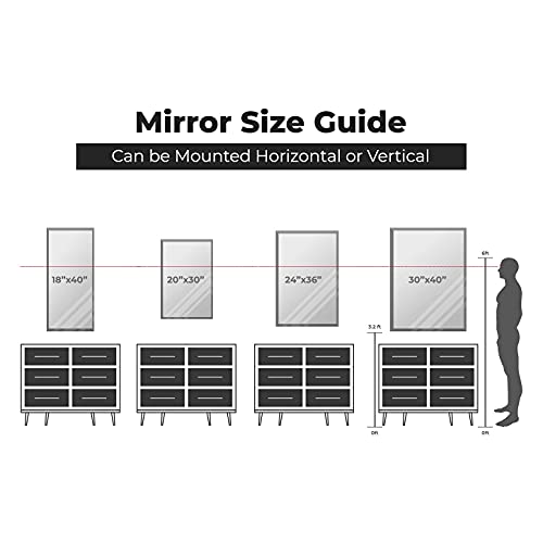 Fab Glass and Mirror 30x40 Inch Rectangle Frameless Bathroom Vanity Mirror with Beveled Edge - Shatterproof Wall Mounted Decorative Glass with Safety Backing for Living Room Bedroom Hallway Entryway - size: 40"L x 30"W, style: Rectangle