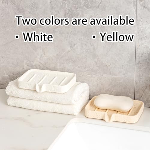 Soap Dish, Bar Soap Holder, Travertine Stone Look, Off White | Self Draining,Sponge Holders Tray for Shower,for Dispenser,Scrubber,Bottle,Cup on Bathroom Kitchen Bathtub Sink or Counter - color: White