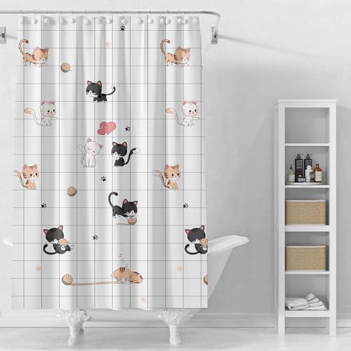 TIKABC Shower Curtain Liner, 4G PEVA Shower Liner, Plastic Waterproof Shower Curtains, with Grommet Holes and 3 Magnetic Weights(Little Cat) - color: Little Cat