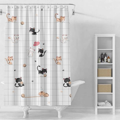 TIKABC Shower Curtain Liner, 4G PEVA Shower Liner, Plastic Waterproof Shower Curtains, with Grommet Holes and 3 Magnetic Weights(Little Cat) - color: Little Cat